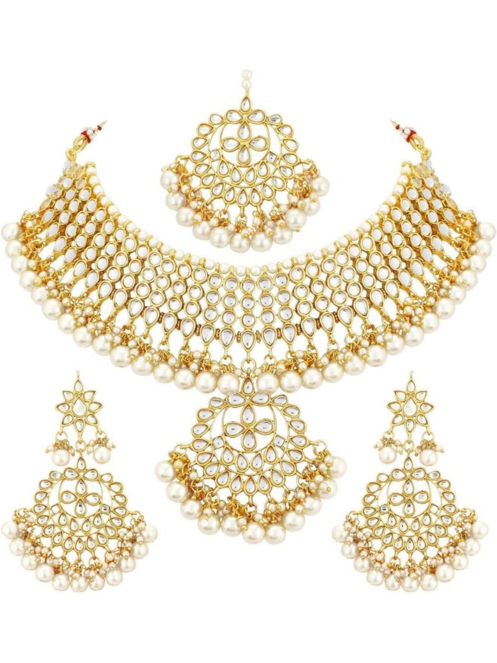 Stunning Indian Maang Tikka & Kundan Necklace Earrings Set - Ethnic Wedding